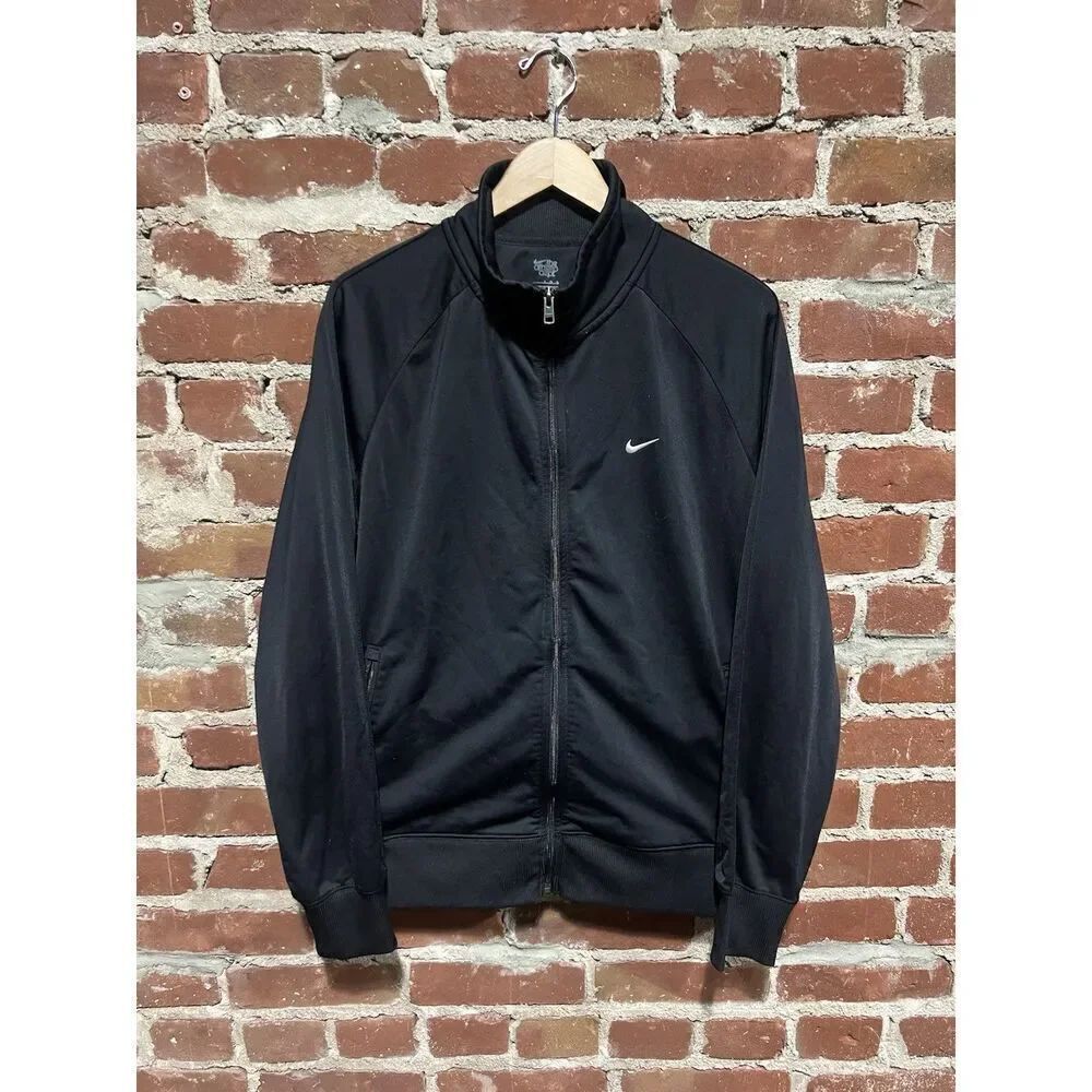 Y2K Nike Mens Black Full Zip Long Sleeve Sweatshirt Atheltic Size Large